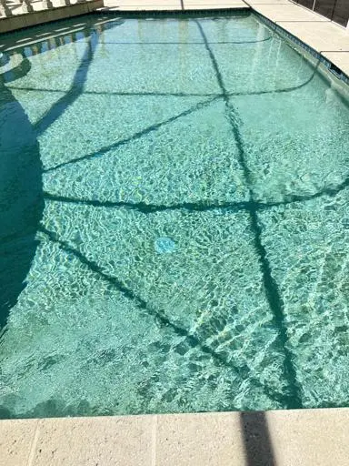 Screened pool with spotless waterline tile after a chemical balancing visit