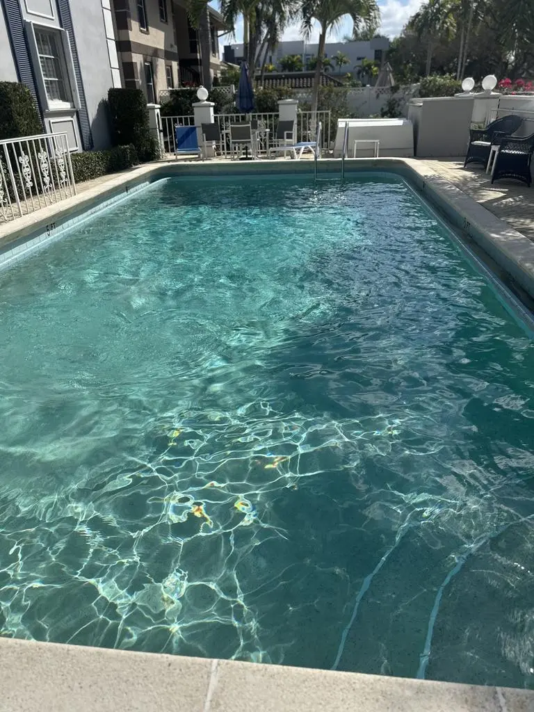 Rectangular pool with clear balanced water beside a Southwest Florida home